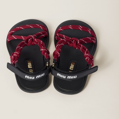 Miu Miu Riviere Cord And Leather Sandals Amaranth Red MM261155 Miu Miu Riviere Cord And Leather Sandals Amaranth Red MM261155