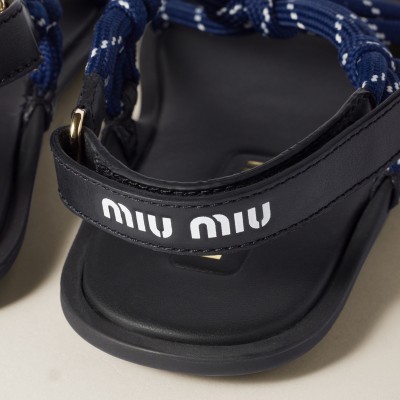 Miu Miu Riviere Cord And Leather Sandals Baltic Blue MM261156 Miu Miu Riviere Cord And Leather Sandals Baltic Blue MM261156
