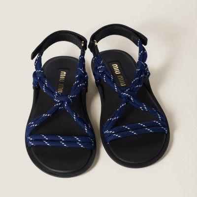 Miu Miu Riviere Cord And Leather Sandals Baltic Blue MM261156 Miu Miu Riviere Cord And Leather Sandals Baltic Blue MM261156