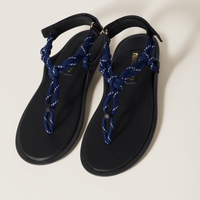Miu Miu Riviere Cord And Leather Sandals Baltic Blue MM261157 Miu Miu Riviere Cord And Leather Sandals Baltic Blue MM261157