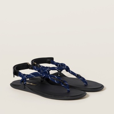 Miu Miu Riviere Cord And Leather Sandals Baltic Blue MM261157 Miu Miu Riviere Cord And Leather Sandals Baltic Blue MM261157