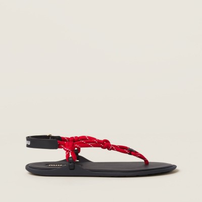 Miu Miu Riviere Cord And Leather Sandals Red MM261158 Miu Miu Riviere Cord And Leather Sandals Red MM261158
