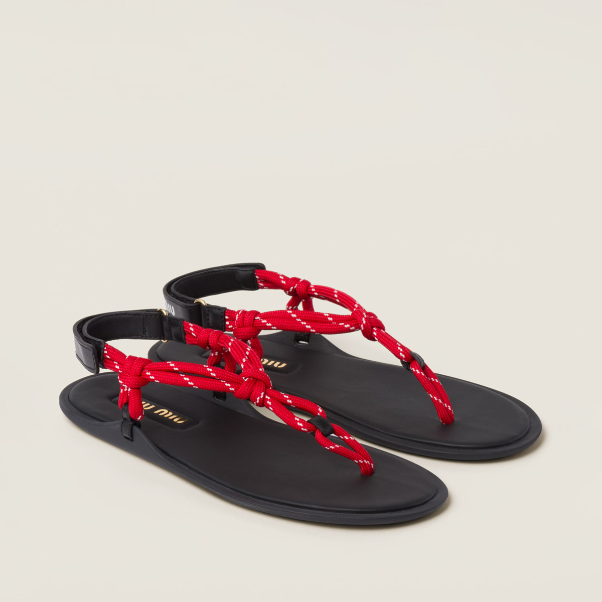 Miu Miu Riviere Cord And Leather Sandals Red MM261158 Miu Miu Riviere Cord And Leather Sandals Red MM261158