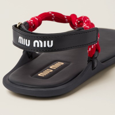Miu Miu Riviere Cord And Leather Sandals Red MM261158 Miu Miu Riviere Cord And Leather Sandals Red MM261158
