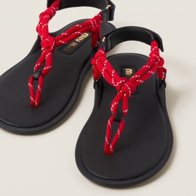 Miu Miu Riviere Cord And Leather Sandals Red MM261158 Miu Miu Riviere Cord And Leather Sandals Red MM261158