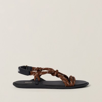 Miu Miu Riviere Cord And Leather Sandals Tobacco MM261159 Miu Miu Riviere Cord And Leather Sandals Tobacco MM261159