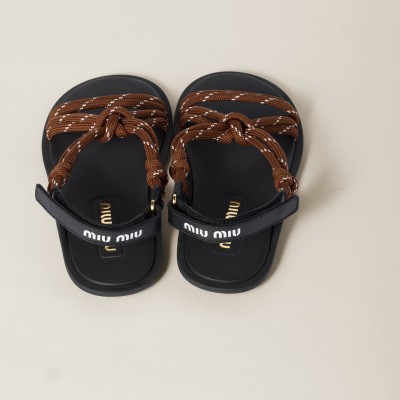 Miu Miu Riviere Cord And Leather Sandals Tobacco MM261159 Miu Miu Riviere Cord And Leather Sandals Tobacco MM261159