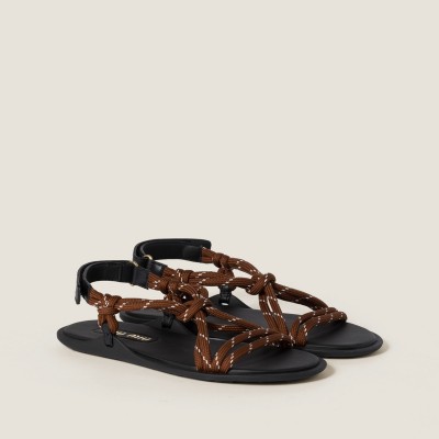 Miu Miu Riviere Cord And Leather Sandals Tobacco MM261159 Miu Miu Riviere Cord And Leather Sandals Tobacco MM261159