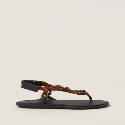 Miu Miu Riviere Cord And Leather Sandals Tobacco MM261160 Miu Miu Riviere Cord And Leather Sandals Tobacco MM261160