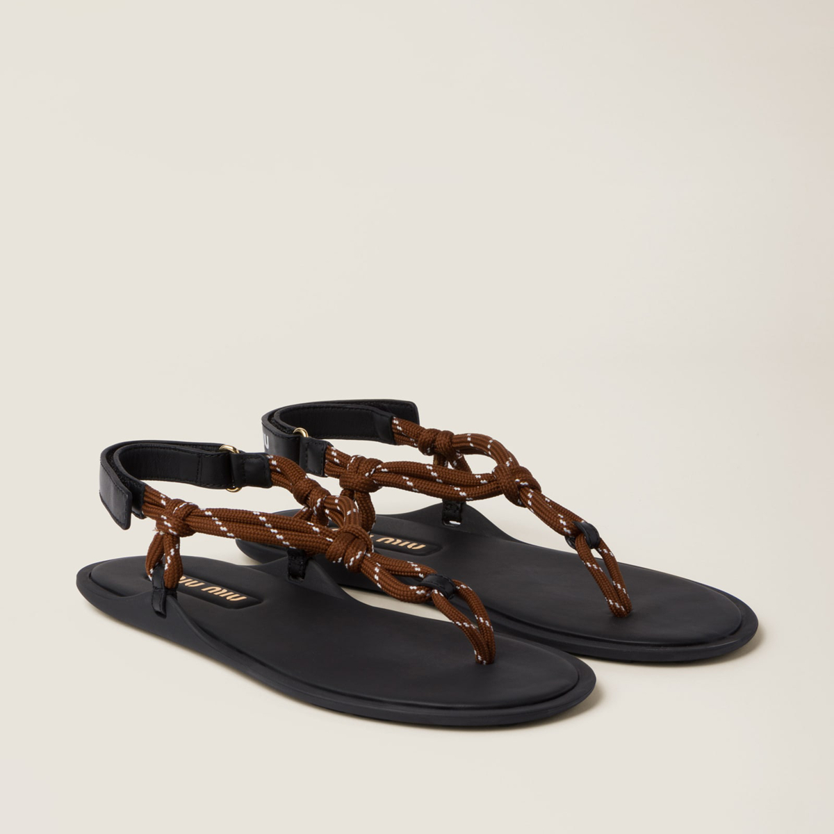 Miu Miu Riviere Cord And Leather Sandals Tobacco MM261160 Miu Miu Riviere Cord And Leather Sandals Tobacco MM261160