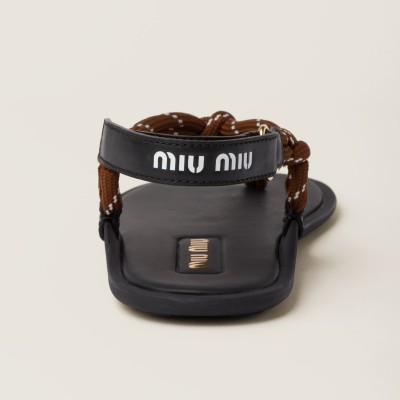 Miu Miu Riviere Cord And Leather Sandals Tobacco MM261160 Miu Miu Riviere Cord And Leather Sandals Tobacco MM261160