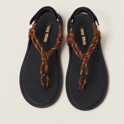 Miu Miu Riviere Cord And Leather Sandals Tobacco MM261160 Miu Miu Riviere Cord And Leather Sandals Tobacco MM261160