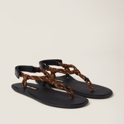 Miu Miu Riviere Cord And Leather Sandals Tobacco MM261160 Miu Miu Riviere Cord And Leather Sandals Tobacco MM261160
