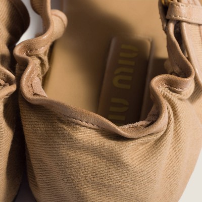 Miu Miu Ruches Cotton And Nappa Leather Fisherman Sandals Malt Beige MM261176