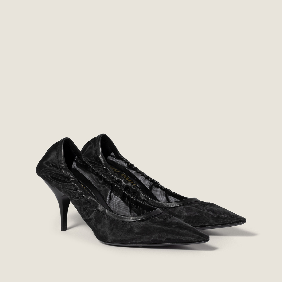 Miu Miu Ruches Mesh Fabric Pumps Black MM261145 Miu Miu Ruches Mesh Fabric Pumps Black MM261145