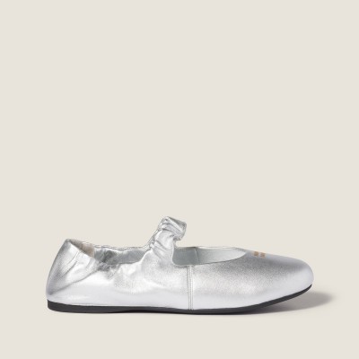 Miu Miu Ruches Mordore Nappa Leather Ballerinas Silver MM261040 Miu Miu Ruches Mordore Nappa Leather Ballerinas Silver MM261040