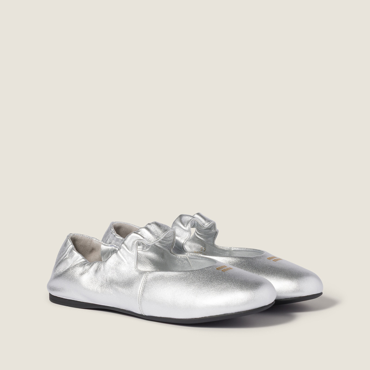 Miu Miu Ruches Mordore Nappa Leather Ballerinas Silver MM261040 Miu Miu Ruches Mordore Nappa Leather Ballerinas Silver MM261040