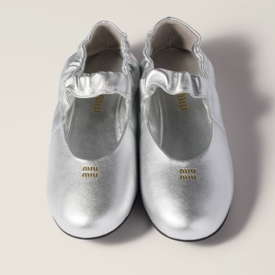 Miu Miu Ruches Mordore Nappa Leather Ballerinas Silver MM261040 Miu Miu Ruches Mordore Nappa Leather Ballerinas Silver MM261040