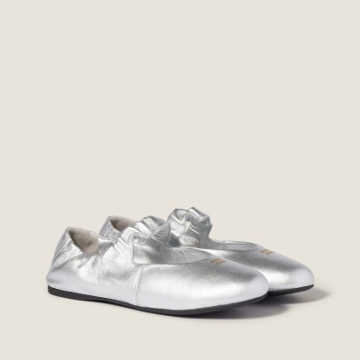 Miu Miu Ruches Mordore Nappa Leather Ballerinas Silver MM261040 Miu Miu Ruches Mordore Nappa Leather Ballerinas Silver MM261040