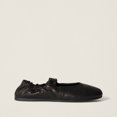 Miu Miu Ruches Nappa Leather Ballerinas Black MM261038 Miu Miu Ruches Nappa Leather Ballerinas Black MM261038