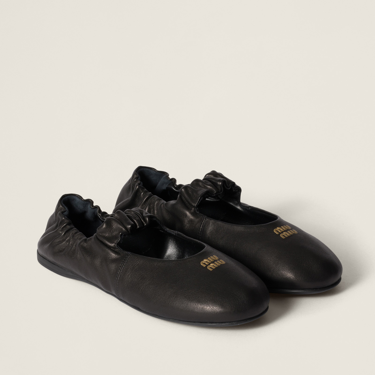 Miu Miu Ruches Nappa Leather Ballerinas Black MM261038 Miu Miu Ruches Nappa Leather Ballerinas Black MM261038
