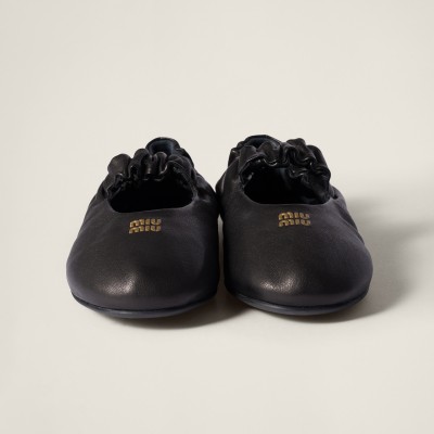 Miu Miu Ruches Nappa Leather Ballerinas Black MM261038 Miu Miu Ruches Nappa Leather Ballerinas Black MM261038