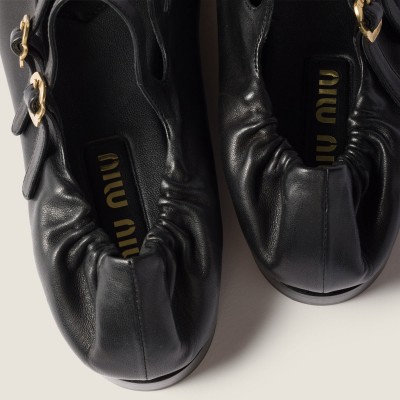 Miu Miu Ruches Nappa Leather Ballerinas Black MM261033 Miu Miu Ruches Nappa Leather Ballerinas Black MM261033