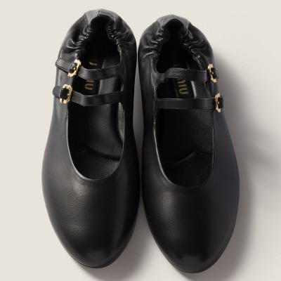 Miu Miu Ruches Nappa Leather Ballerinas Black MM261033 Miu Miu Ruches Nappa Leather Ballerinas Black MM261033