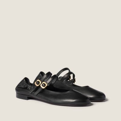 Miu Miu Ruches Nappa Leather Ballerinas Black MM261033