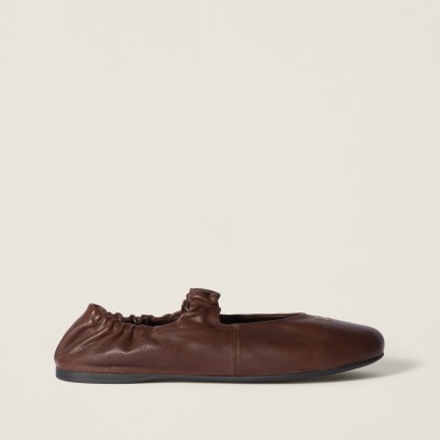 Miu Miu Ruches Nappa Leather Ballerinas Briarwood MM261039 Miu Miu Ruches Nappa Leather Ballerinas Briarwood MM261039