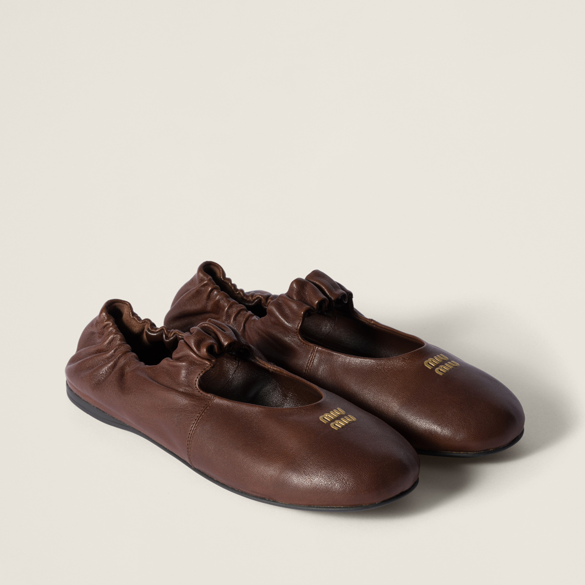 Miu Miu Ruches Nappa Leather Ballerinas Briarwood MM261039 Miu Miu Ruches Nappa Leather Ballerinas Briarwood MM261039