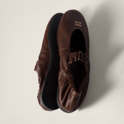 Miu Miu Ruches Nappa Leather Ballerinas Briarwood MM261039 Miu Miu Ruches Nappa Leather Ballerinas Briarwood MM261039