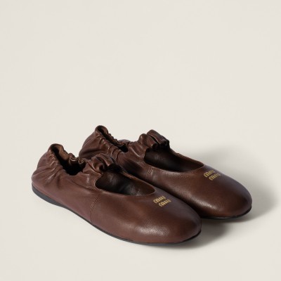 Miu Miu Ruches Nappa Leather Ballerinas Briarwood MM261039