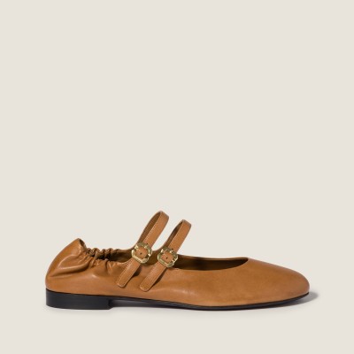 Miu Miu Ruches Nappa Leather Ballerinas Caramel MM261034 Miu Miu Ruches Nappa Leather Ballerinas Caramel MM261034