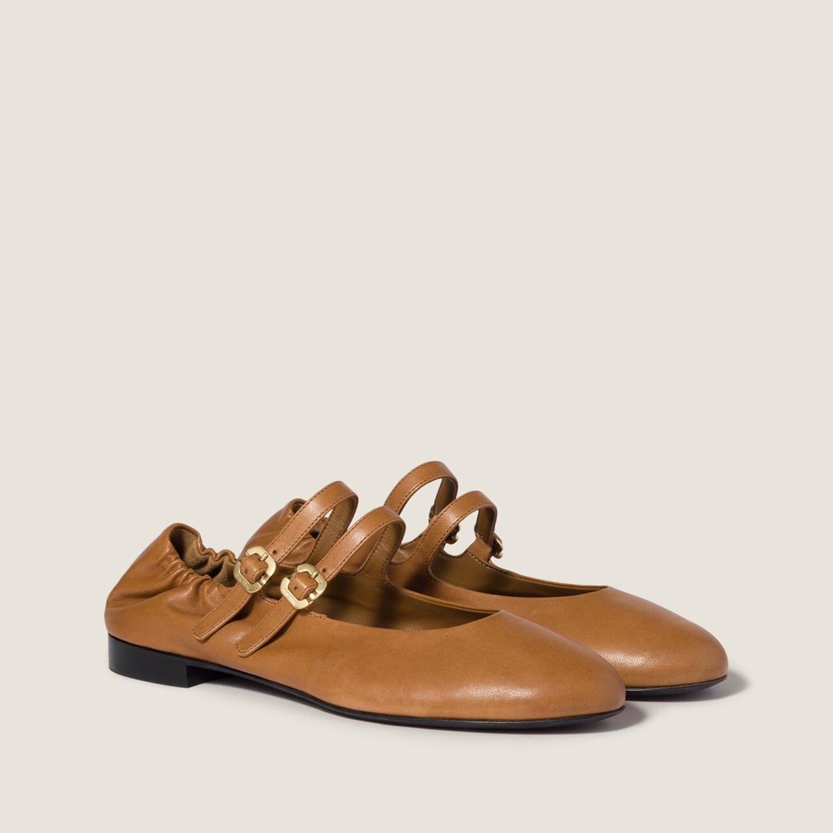 Miu Miu Ruches Nappa Leather Ballerinas Caramel MM261034 Miu Miu Ruches Nappa Leather Ballerinas Caramel MM261034