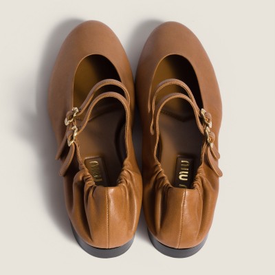 Miu Miu Ruches Nappa Leather Ballerinas Caramel MM261034 Miu Miu Ruches Nappa Leather Ballerinas Caramel MM261034