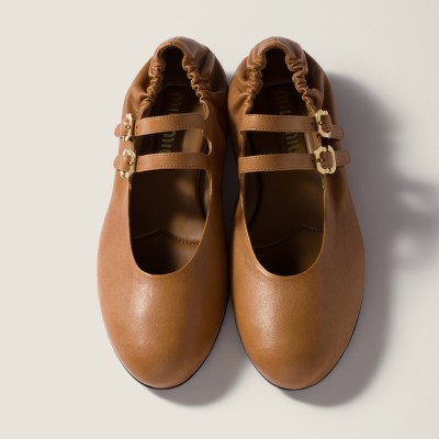 Miu Miu Ruches Nappa Leather Ballerinas Caramel MM261034 Miu Miu Ruches Nappa Leather Ballerinas Caramel MM261034