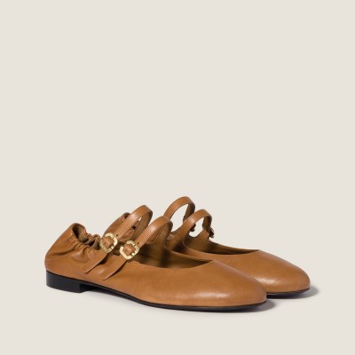 Miu Miu Ruches Nappa Leather Ballerinas Caramel MM261034