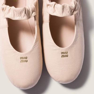 Miu Miu Ruches Nappa Leather Ballerinas Powder Pink MM261041
