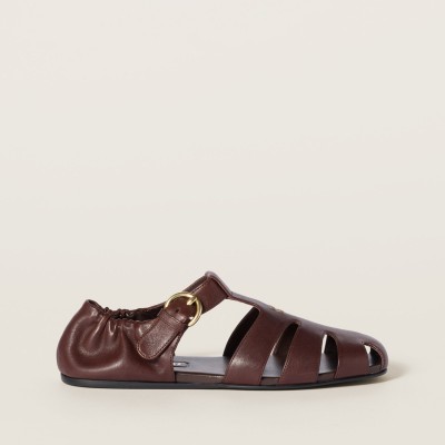 Miu Miu Ruches Nappa Leather Fisherman Sandals Briarwood MM261177 Miu Miu Ruches Nappa Leather Fisherman Sandals Briarwood MM261177
