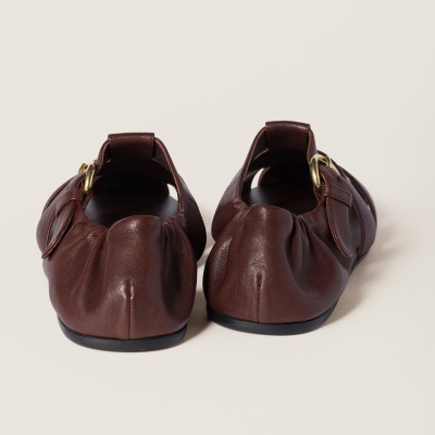 Miu Miu Ruches Nappa Leather Fisherman Sandals Briarwood MM261177 Miu Miu Ruches Nappa Leather Fisherman Sandals Briarwood MM261177