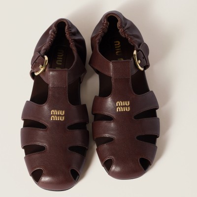 Miu Miu Ruches Nappa Leather Fisherman Sandals Briarwood MM261177 Miu Miu Ruches Nappa Leather Fisherman Sandals Briarwood MM261177