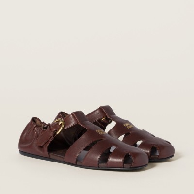 Miu Miu Ruches Nappa Leather Fisherman Sandals Briarwood MM261177 Miu Miu Ruches Nappa Leather Fisherman Sandals Briarwood MM261177