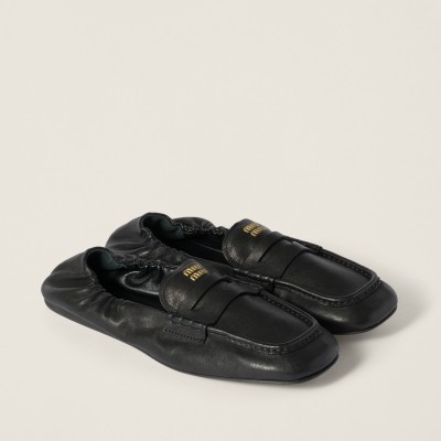 Miu Miu Ruches Nappa Leather Loafers Black MM261084