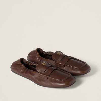 Miu Miu Ruches Nappa Leather Loafers Briarwood MM261085 Miu Miu Ruches Nappa Leather Loafers Briarwood MM261085