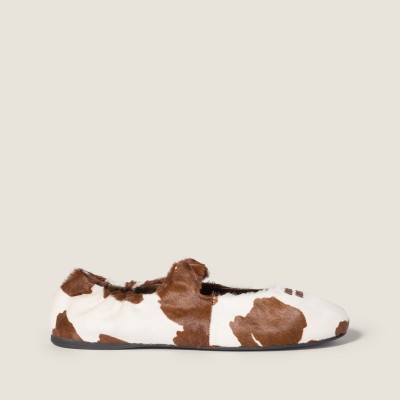 Miu Miu Ruches Printed Leather Ballerinas White Burnt Sienna MM261060 Miu Miu Ruches Printed Leather Ballerinas White Burnt Sienna MM261060