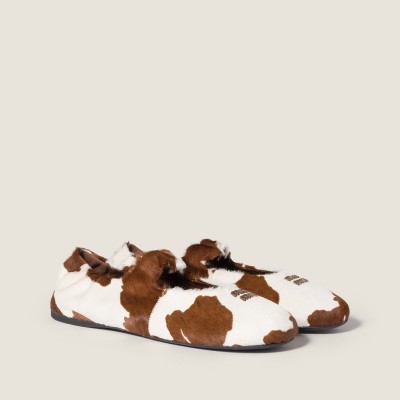 Miu Miu Ruches Printed Leather Ballerinas White Burnt Sienna MM261060