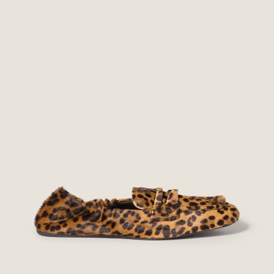Miu Miu Ruches Printed Leather Loafers Honey MM261107