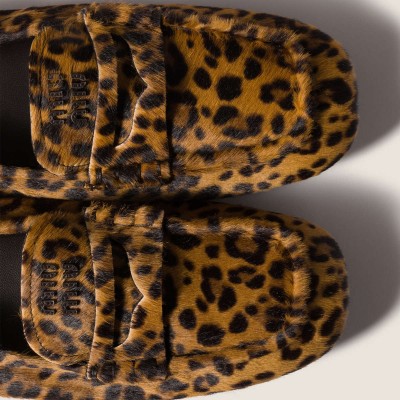 Miu Miu Ruches Printed Leather Loafers Honey MM261107