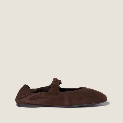 Miu Miu Ruches Suede Ballerinas Dark Brown MM261042
